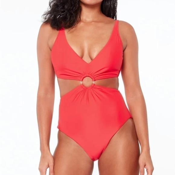 BAR III Women's Red Stretch Ring Rosella Monokini One Piece Swimsuit - Picture 1 of 8